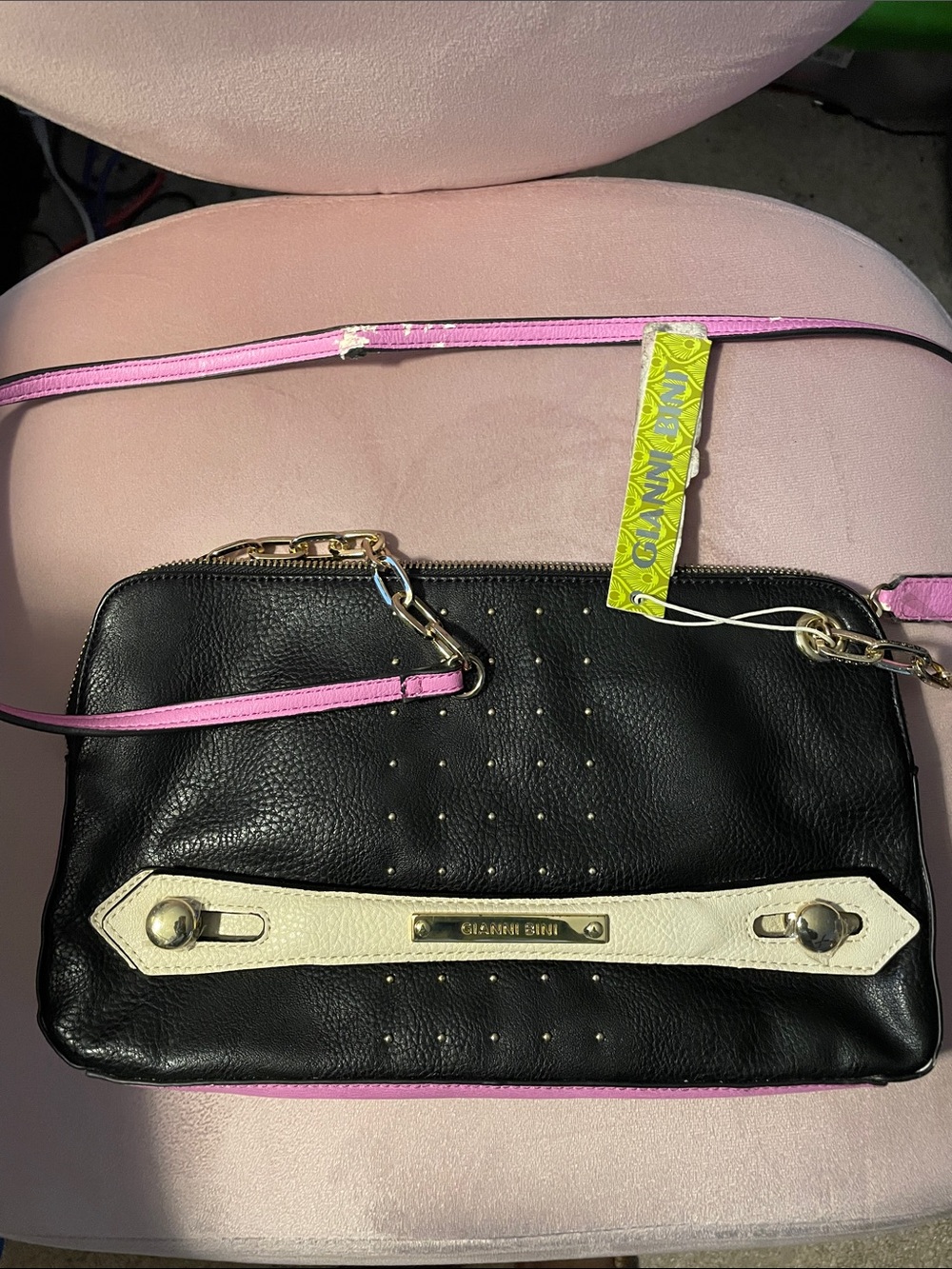 Gianni Bini Black Crossbody with Pink Trim and Cream Accent